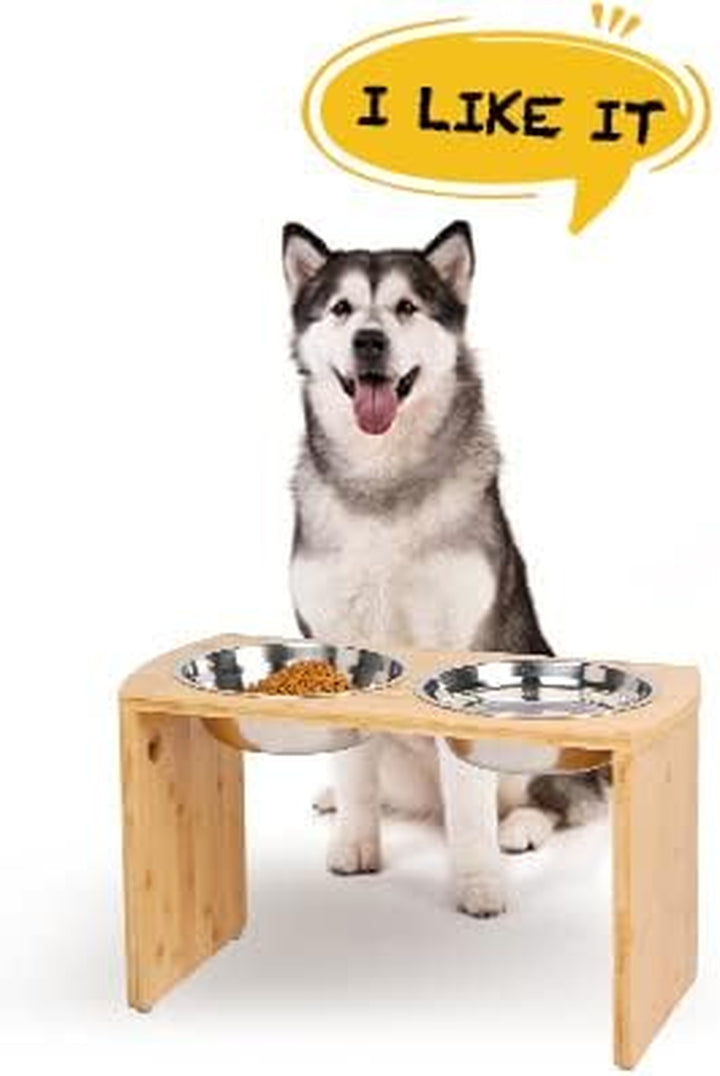 Elevated Dog Bowls, Bamboo Raised Dog Bowl for Large Dogs, with 2 Stainless Steel Bowls (13'' Tall-68Oz Bowl, Natural)
