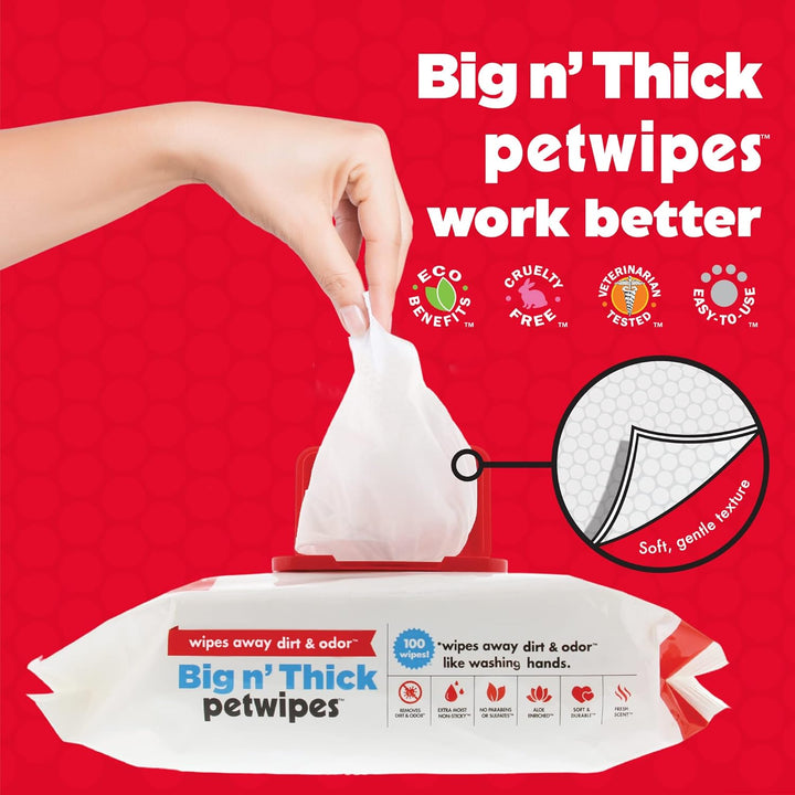Pet Wipes for Dogs and Cats, 100 Large Wipes - Removes Dirt & Odor like Washing Hands  - 1 Pack of 100 Wipes