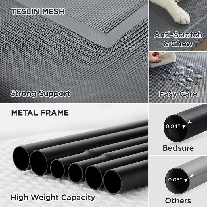 Medium Elevated Cooling Outdoor Dog Bed - Raised Cots for Medium Dogs, Portable Indoor & Outdoor Pet Hammock Bed with Skid-Resistant Feet, Frame with Breathable Mesh, Grey, 43 Inches