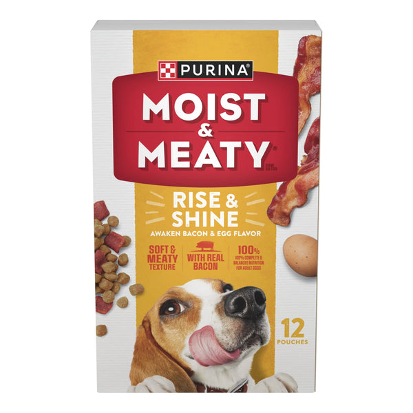Purina Moist and Meaty Rise and Shine Awaken Bacon and Egg Flavor Soft Dog Food High Protein Pouches