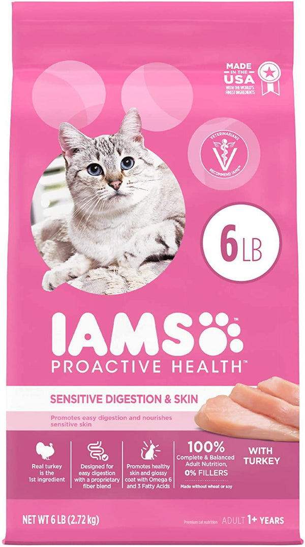 Proactive Health Adult Sensitive Digestion & Skin Dry Cat Food with Turkey, 6 Lb. Bag