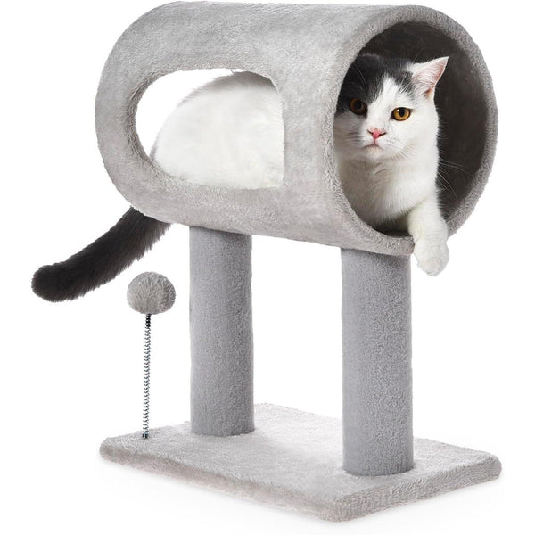 Indoor Cat Tree With Hanging Ball and Tunnel Bed, Scratching Post Tower
