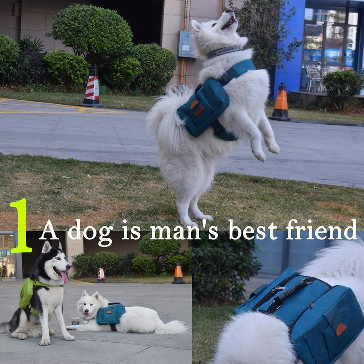 Dog Saddle Bag Backpack Hiking Harness Carrier Camping Waterproof with Pockets Adjustable Strap Polyester for Medium/Large Dogs