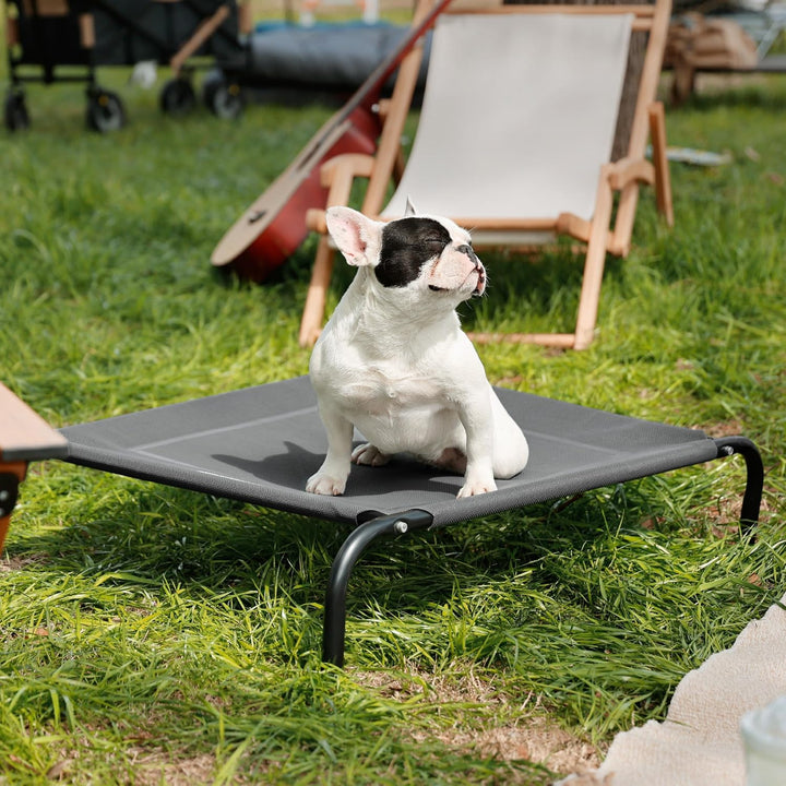 Medium Elevated Cooling Outdoor Dog Bed - Raised Cots for Medium Dogs, Portable Indoor & Outdoor Pet Hammock Bed with Skid-Resistant Feet, Frame with Breathable Mesh, Grey, 43 Inches