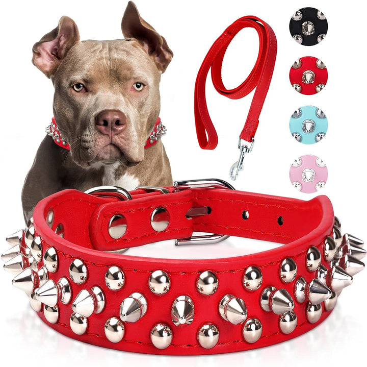 Dog Collars for Medium Dogs with Leash,  Spiked Dog Collar for Large Dogs, Dog Collar, Studded Rivet Pit Bull Leather Dog Collar Durable Cat Collar for Small Medium Large Pet Gift