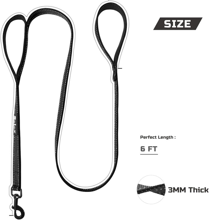 6Ft Dog Leash with 2 Padded Handles, Heavy Duty Rope with 3M Reflective, Double Handles for Traffic Control Safety, Perfect for Small to Large Dogs