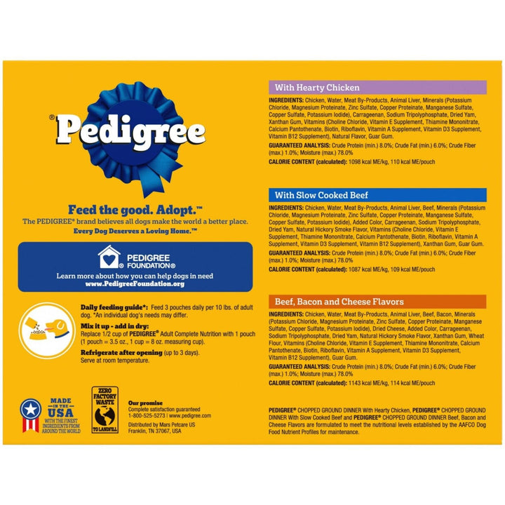 Pedigree Chopped Ground Dinner Adult Wet Dog Food Cheese Variety Pack 3.5Oz 18/3