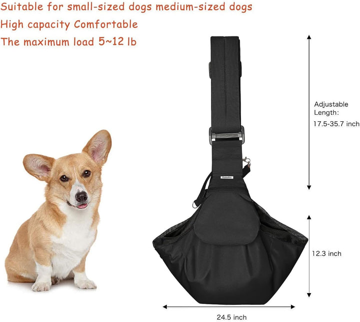 Small Dog /Cat Sling Carrier, Pet Carrier Tote Bag Purse, Hands Free Adjustable Padded Strap Breathable Polyester Soft Carrying Travel Shoulder Bag , Black
