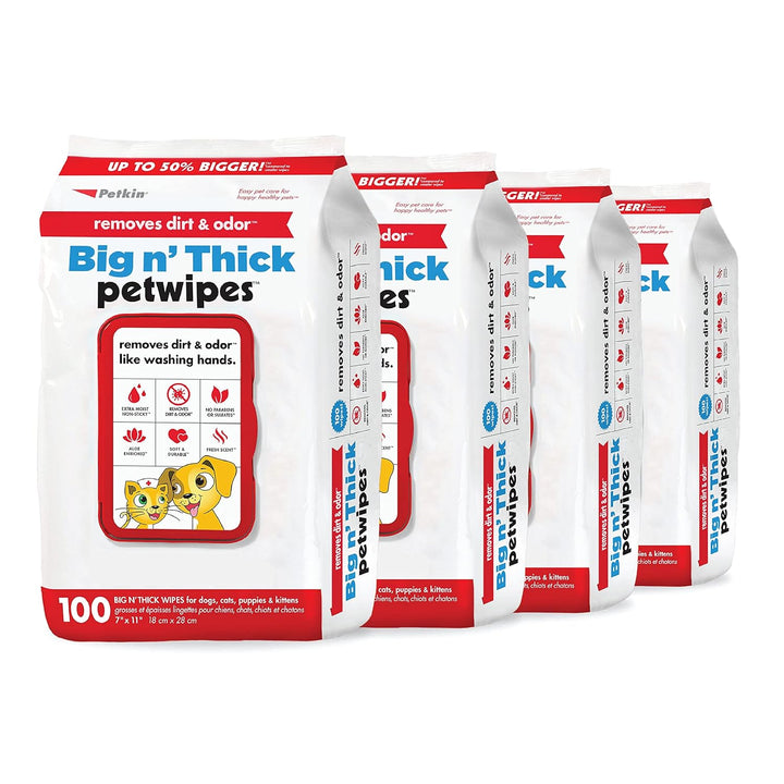 Pet Wipes for Dogs and Cats, 100 Large Wipes - Removes Dirt & Odor like Washing Hands  - 1 Pack of 100 Wipes
