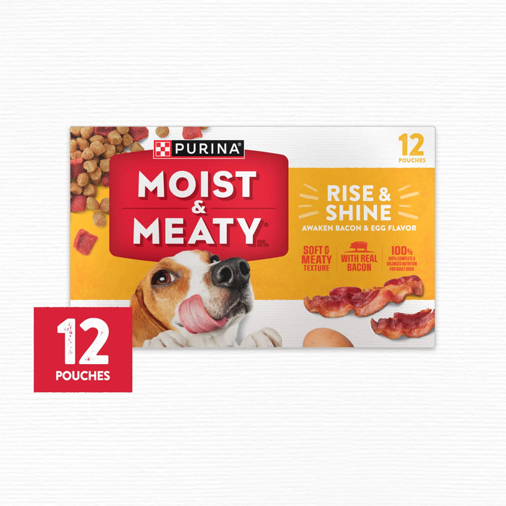 Purina Moist and Meaty Rise and Shine Awaken Bacon and Egg Flavor Soft Dog Food High Protein Pouches