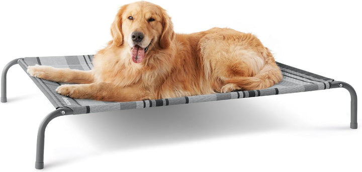 Medium Elevated Cooling Outdoor Dog Bed - Raised Cots for Medium Dogs, Portable Indoor & Outdoor Pet Hammock Bed with Skid-Resistant Feet, Frame with Breathable Mesh, Grey, 43 Inches