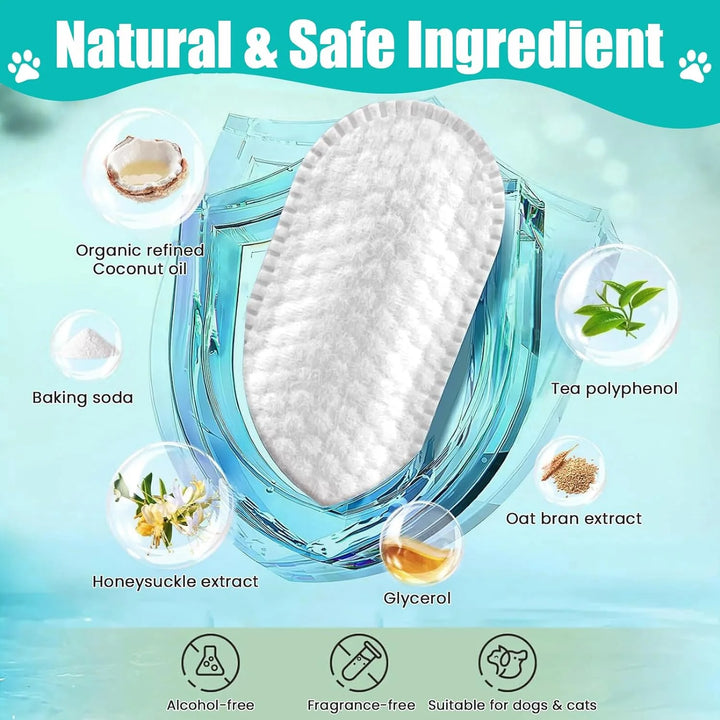 2-Pack Pet Teeth and Ear Cleaner Finger Wipes, Dog and Cat Grooming Kit, Soothing Odor Control, Reduces Dirt and Wax Buildup, Cleans Teeth and Reduces Tartar and Odor, 100 Tablets