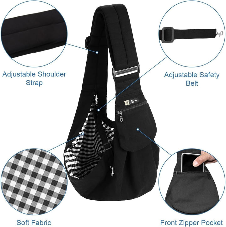 Upgraded Hands-Free Dog Sling Carrier - Reversible, Adjustable, with Pocket, Puppy Sling, Suitable for Dogs up to 15LB