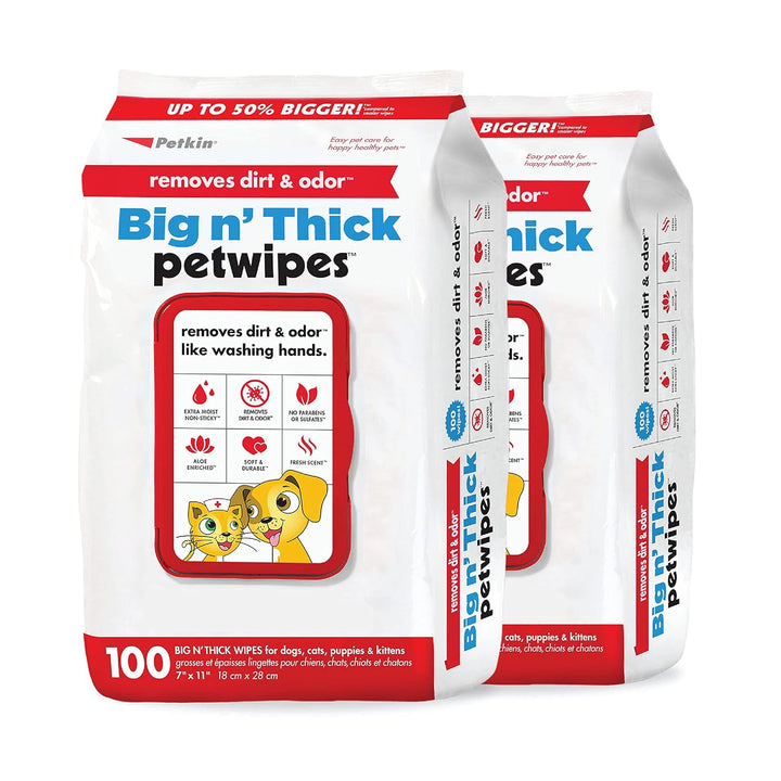 Pet Wipes for Dogs and Cats, 100 Large Wipes - Removes Dirt & Odor like Washing Hands  - 1 Pack of 100 Wipes