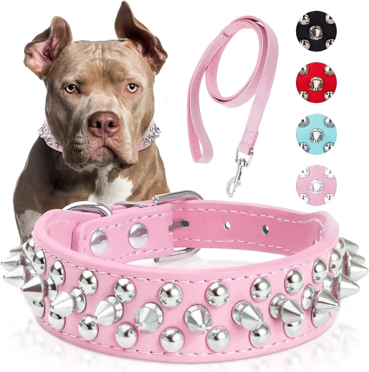Dog Collars for Medium Dogs with Leash,  Spiked Dog Collar for Large Dogs, Dog Collar, Studded Rivet Pit Bull Leather Dog Collar Durable Cat Collar for Small Medium Large Pet Gift