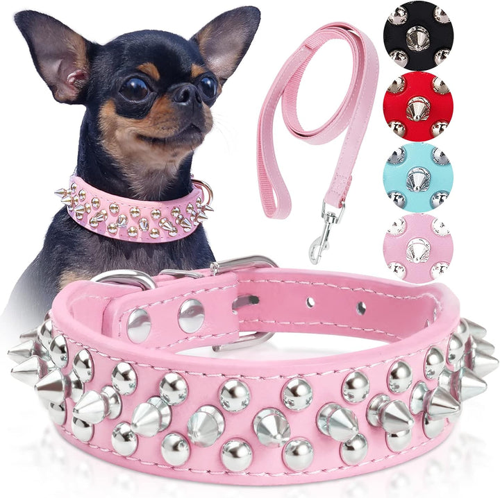 Dog Collars for Medium Dogs with Leash,  Spiked Dog Collar for Large Dogs, Dog Collar, Studded Rivet Pit Bull Leather Dog Collar Durable Cat Collar for Small Medium Large Pet Gift