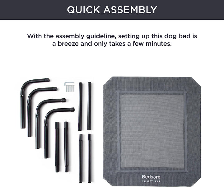 Medium Elevated Cooling Outdoor Dog Bed - Raised Cots for Medium Dogs, Portable Indoor & Outdoor Pet Hammock Bed with Skid-Resistant Feet, Frame with Breathable Mesh, Grey, 43 Inches