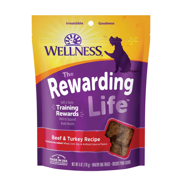 Wellness Rewarding Life Dog Treats, Natural, Training Treat, Grain Free, Soft Beef & Turkey (6 Ounce Bag)
