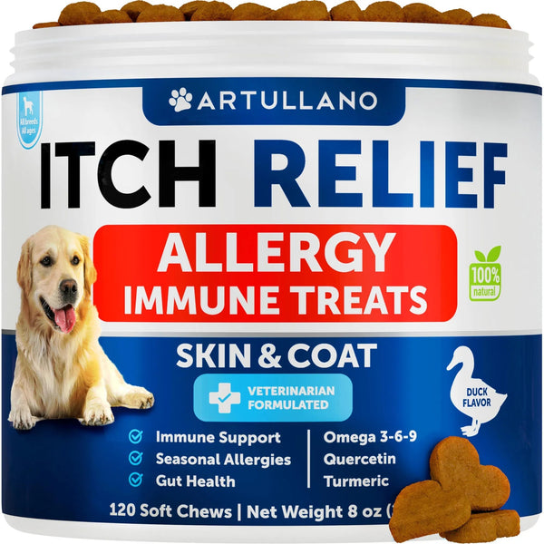 Dog Allergy Relief Chews Itching Skin Relief For Dogs Fish Oil 3 Seasonal Allergies Pills Skin & Coat Anti Itch Hot Spots Treatment  120 Soft Treats