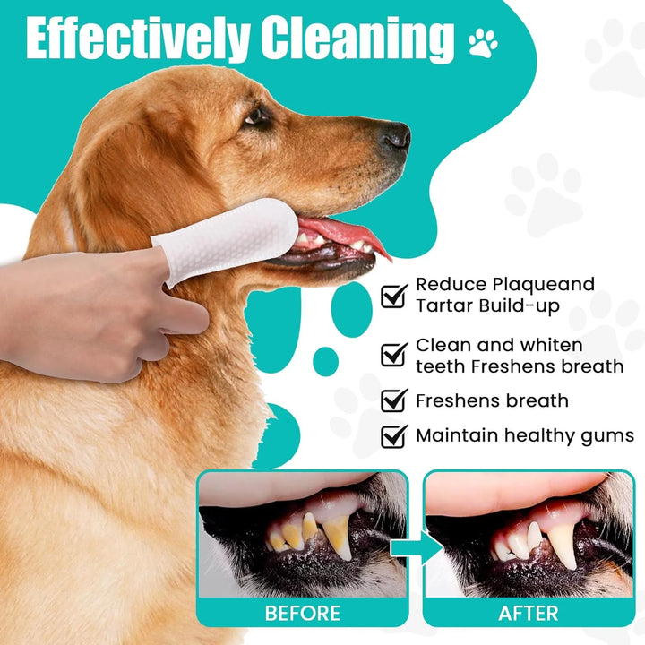 2-Pack Pet Teeth and Ear Cleaner Finger Wipes, Dog and Cat Grooming Kit, Soothing Odor Control, Reduces Dirt and Wax Buildup, Cleans Teeth and Reduces Tartar and Odor, 100 Tablets