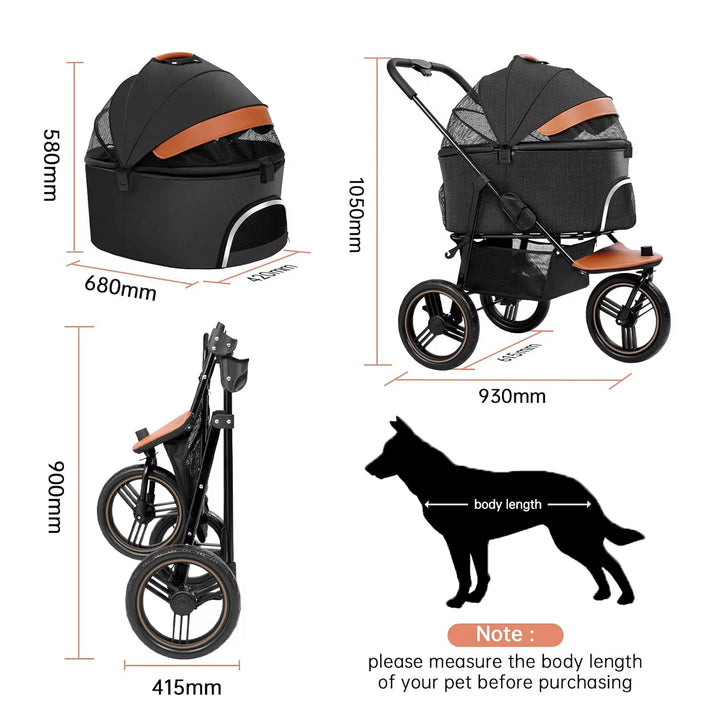Dog Stroller for Medium Small Dogs, 3 in1 Pet Stroller Dog / Cat Jogger Stroller 3 Wheels with Detachable Dog Carriage,